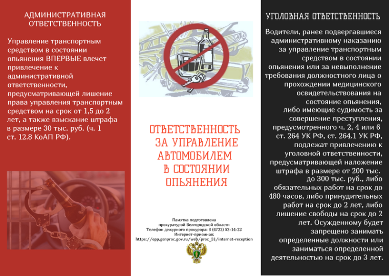 Ответственность за управление автотранспортом в состоянии опьянения. Ответственность за управление автотранспортом в состоянии опьянения.